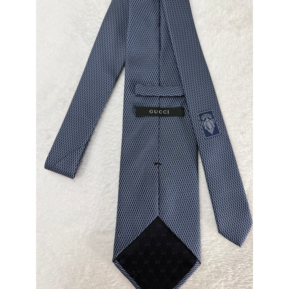 Gucci Mens Navy Blue Micro Designer Pattern Silk Tie Italy Classic Luxury